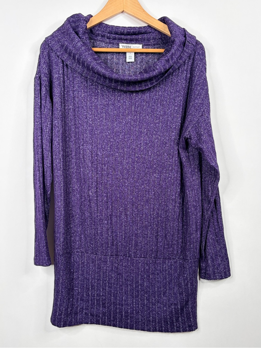 White House Black Market Purple Ribbed Cowl Neck Sweater Dress